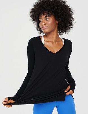 OFFLINE By Aerie Thumbs Up Jersey Long Sleeve V-Neck T-Shirt