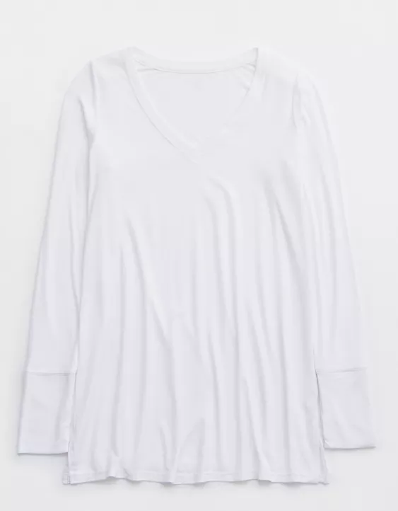 OFFLINE By Aerie Thumbs Up Jersey Long Sleeve V-Neck T-Shirt