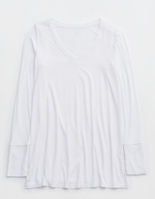 OFFLINE By Aerie Thumbs Up T-Shirt manga larga en tejido de punto con escote V