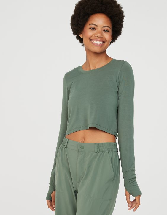 OFFLINE by Aerie Thumbs Up Ribbed Cropped Long Sleeve T-Shirt