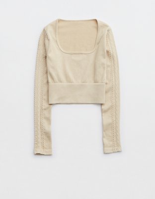 Женские футболки Aerie OFFLINE By Aerie Seamless Cable Square Neck T-Shirt — фото 3