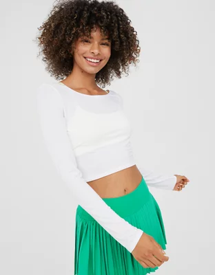 OFFLINE By Aerie Thumbs Up Twist Long Sleeve Cropped TShirt