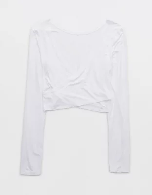 OFFLINE By Aerie Thumbs Up Twist Long Sleeve Cropped T-Shirt