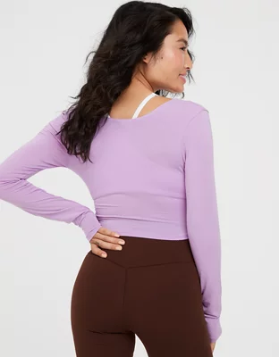OFFLINE By Aerie Thumbs Up Twist Long Sleeve Cropped T-Shirt