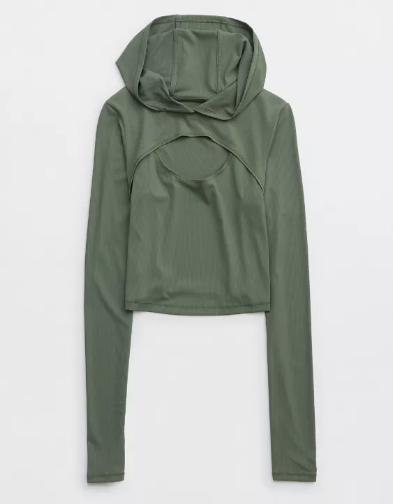 OFFLINE By Aerie Move-It Rib Cut Out Hooded T-Shirt