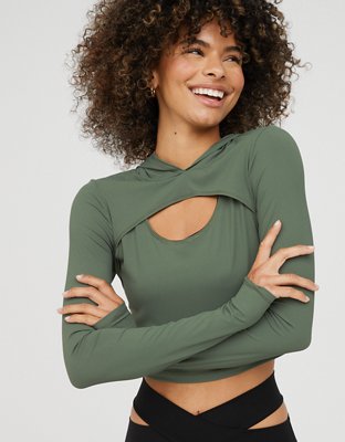 OFFLINE By Aerie Move-It T-Shirt en punto elástico con calado y capucha