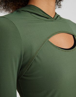 OFFLINE By Aerie Move-It T-Shirt en punto elástico con calado y capucha