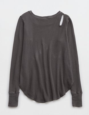 OFFLINE By Aerie Wow! Waffle Cut Out Shoulder T-Shirt