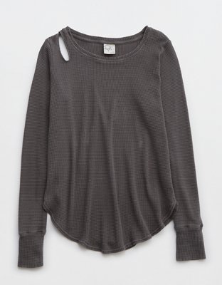 OFFLINE By Aerie Wow! Waffle Cut Out Shoulder T-Shirt