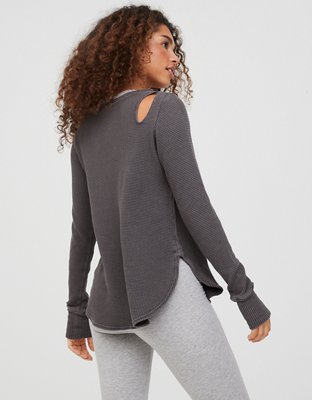 OFFLINE By Aerie Wow! Waffle Cut Out Shoulder T-Shirt