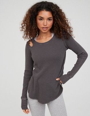 OFFLINE By Aerie Wow! Waffle Cut Out Shoulder T-Shirt