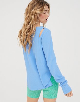Женские футболки Aerie OFFLINE By Aerie Wow! Waffle Cut Out Shoulder T-Shirt — фото 2