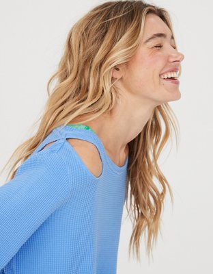 OFFLINE By Aerie Wow! Waffle Cut Out Shoulder T-Shirt