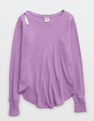 OFFLINE By Aerie Wow! Waffle Cut Out Shoulder T-Shirt