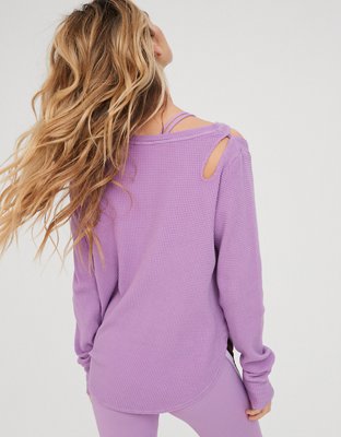 OFFLINE By Aerie Wow! Waffle Cut Out Shoulder T-Shirt