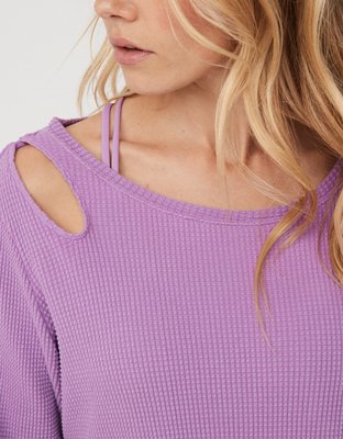 OFFLINE By Aerie Wow! Waffle Cut Out Shoulder T-Shirt
