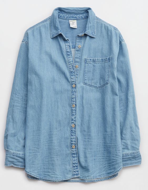 OFFLINE By Aerie Oversized Crinkle Button Up Shirt