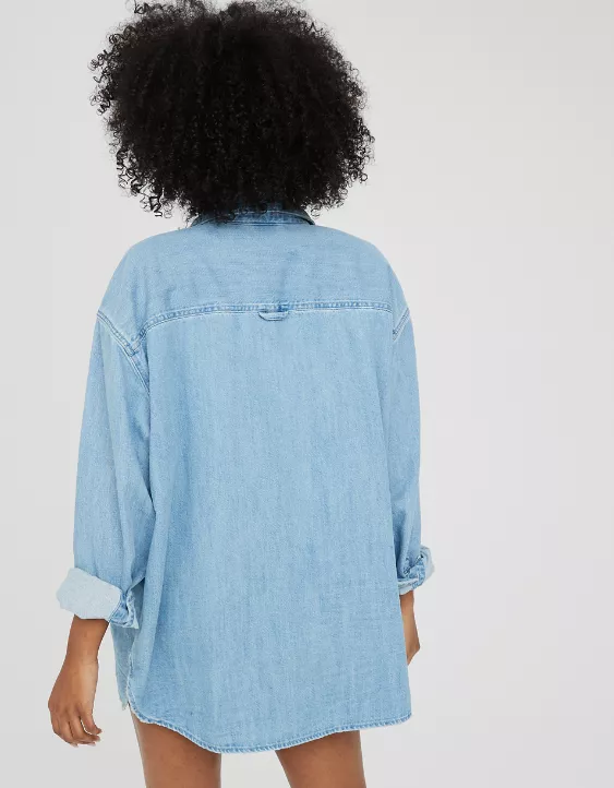 OFFLINE By Aerie Oversized Crinkle Button Up Shirt