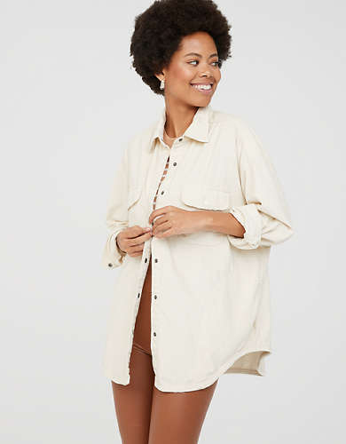OFFLINE By Aerie Oversized Corduroy Button Up