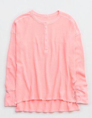Offline Aerie Shirt Womens S Peach Pink Dance Club Waffle Knit