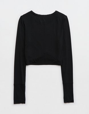 OFFLINE By Aerie Thumbs Up Twist Front Cropped T-Shirt