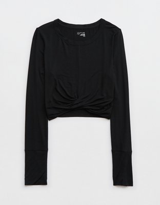 OFFLINE By Aerie Thumbs Up Twist Front Cropped T-Shirt