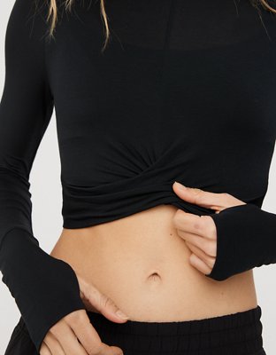OFFLINE By Aerie Thumbs Up Twist Front Cropped T-Shirt