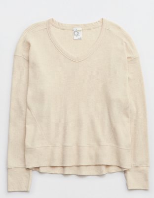  Waffle Knit Tops for Women Quarter Button V Neck T