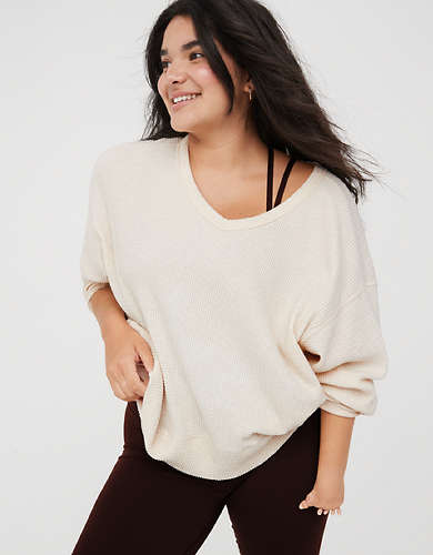 OFFLINE By Aerie Wow! T-shirt Extragrande con Textura Tipo Waffle