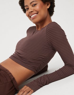 Offline by Aerie Womens Tight Cropped Workout Top XL Ribbed Vintage Wash  Brown