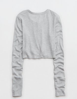 OFFLINE By Aerie Thumbs Up Waffle Henley Cropped T-Shirt