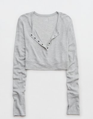 OFFLINE By Aerie Thumbs Up Waffle Henley Cropped T-Shirt