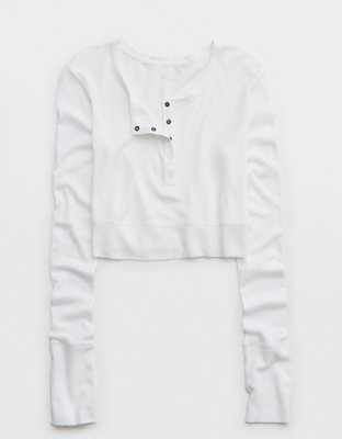 OFFLINE By Aerie Thumbs Up Waffle Henley Cropped T-Shirt