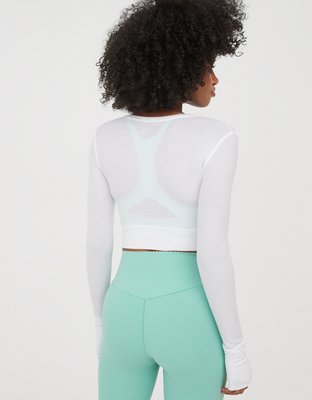 OFFLINE By Aerie Thumbs Up Waffle Henley Cropped T-Shirt