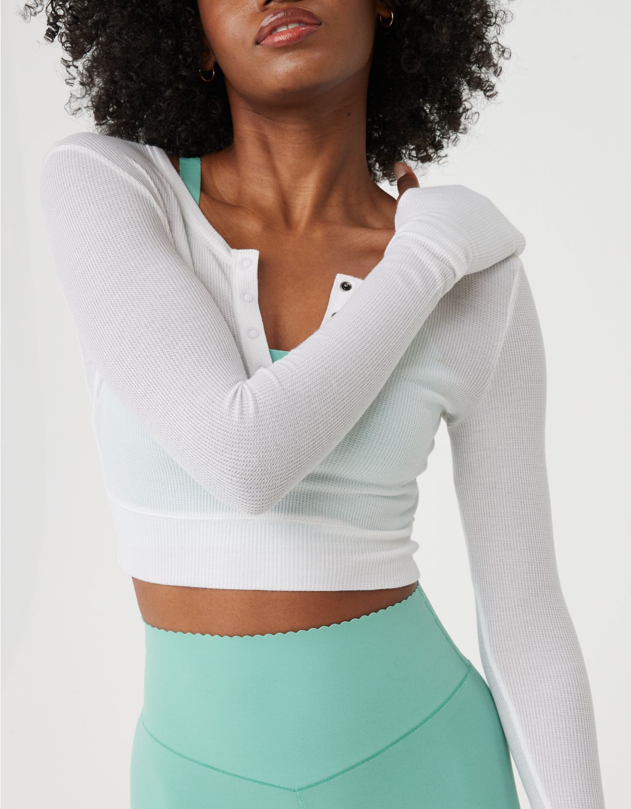 OFFLINE By Aerie Thumbs Up Waffle Henley Cropped T-Shirt