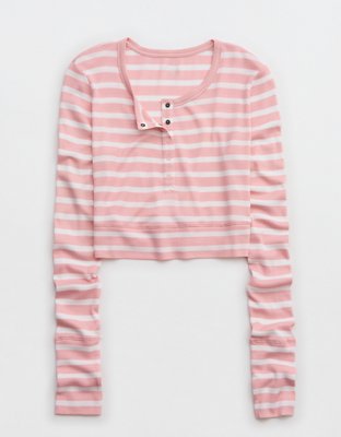 OFFLINE By Aerie Thumbs Up Waffle Henley Cropped T-Shirt