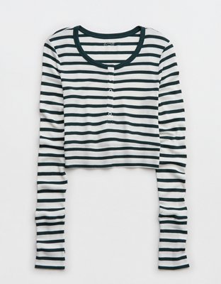 Женские футболки Aerie OFFLINE By Aerie Thumbs Up Waffle Henley Cropped T-Shirt — фото 4
