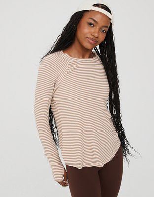 Women Long Sleeve Round Neck with Thumb Holes Plain Top Stretchy