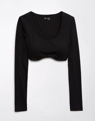 Black long sleeve crop tops