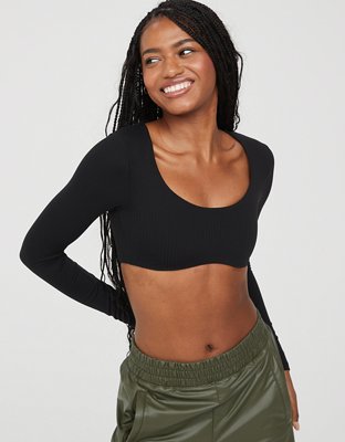 🖤Aerie Haul🖤 Pic #1: Black Ribbed Cropped S/S: XL • $8.99 Black