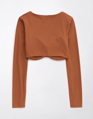 OFFLINE By Aerie Real Me Super Cropped Long Sleeve Bra Top