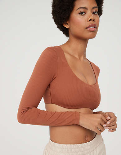 OFFLINE By Aerie Real Me Super Cropped Long Sleeve Bra Top