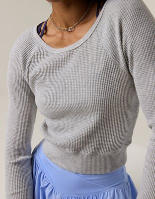 OFFLINE By Aerie Wow! Waffle Open Neck Cropped T-Shirt