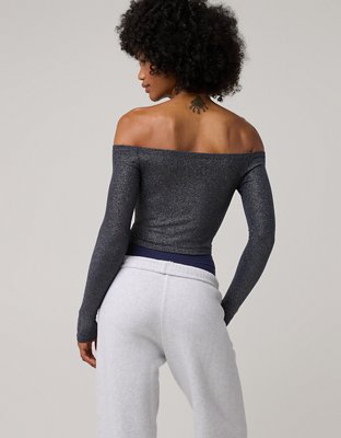 Женские рубашки Aerie OFFLINE By Aerie Midnight-in-Seamless Shine Off The Shoulder Shirt — фото 3