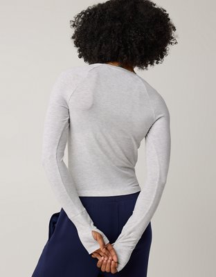 Женские футболки Offline By Aerie Thumbs Up Fitted Ribbed, цвет: Светлый меланжевый серый — фото 2