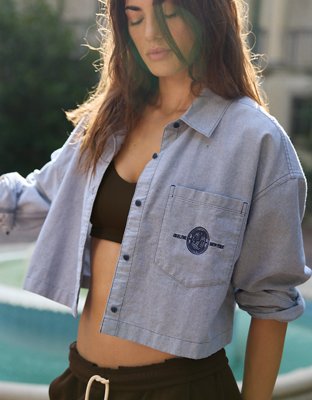 OFFLINE By Aerie Cropped Button Up Shirt