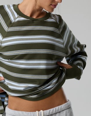 Женские футболки Offline By Aerie Pique Long Sleeve, цвет: Оливковый — фото 6
