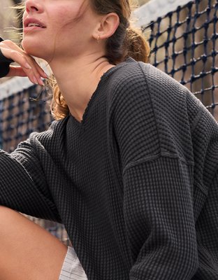 OFFLINE By Aerie Wow! Waffle Notch Neck Long Sleeve T-Shirt