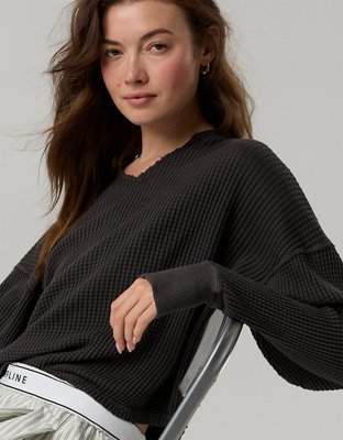 OFFLINE By Aerie Wow! Waffle Notch Neck Long Sleeve T-Shirt