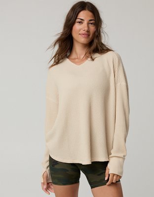 OFFLINE By Aerie Wow! Waffle Notch Neck Long Sleeve T-Shirt | OFFLINE